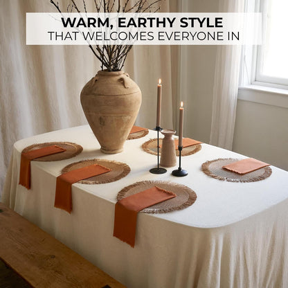 Decorative Boho Table Placemats Set of 6 with Matching Linen-Textured Napkins - Beautiful Natural Decor Elevates Your Dining Room or Kitchen Setting - Easy to Style & Mix with Linen Inspired Material6