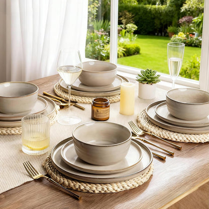 Stoneware Dinnerware Sets for 4, 12 Piece Plates and Bowls Sets6
