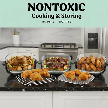 2-Pack Square Crisper Racks for Ninja Crispi 2.5/4/6 QT | Food-Grade 18/8 Stainless Steel, Dishwasher Safe, 0.8-In Enhanced Air Circulation, Sturdy3