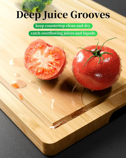 Bamboo Cutting Board for Kitchen, Large, Natural | Multi-Sizes Wooden Cutting Boards for Chopping & Serving, Convenient Kitchen Essentials, Deep Juice Grooves4