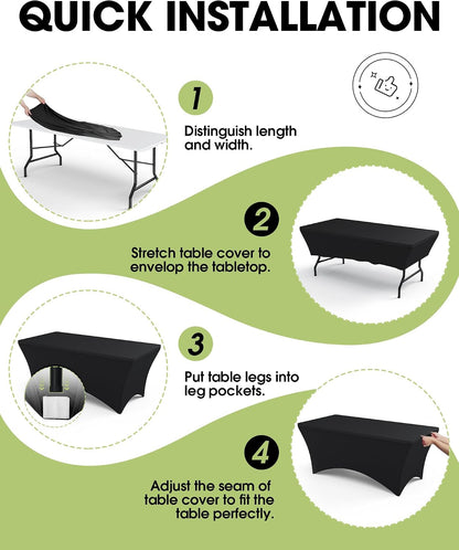 Spandex Tablecloth 6Ft - 6 Pack, Fitted and Stretch Table Cover for Rectangle Tables, Wrinkle-Resistant and Secure Fabric for Outdoor, Picnic, Party, Wedding, Banquet and Birthday, Black4