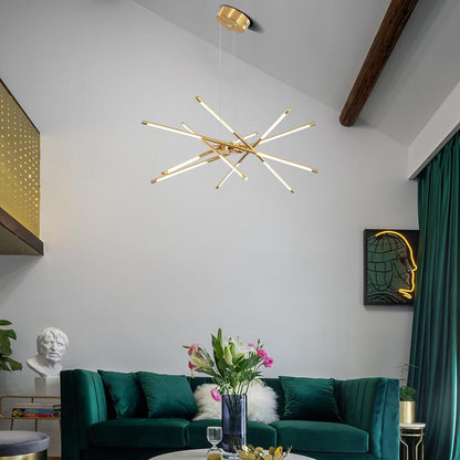 Modern Gold Chandelier, 12-Light LED Linear Pendant Light Fixture, Dimmable Gold Chandeliers for Dining Room, Living Room, Bedroom, Kitchen Island7
