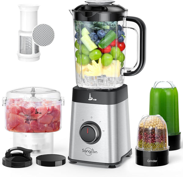 Blenders and Food Processor Combo for Kitchen, 5 in 1 Blender for Shakes and Smoothies, Meat Chopped, Grinding & More, 40 Oz Jar & 17Oz Cup with To-Go Lid, Stainless Steel Silver1