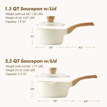 1.5 & 2.5 Quart Ceramic Sauce Pan Sets with Lid, Cooking Pots Set, Nonstick Saucepan Set with Pour Spout, Small Kitchen Pot, Non Toxic Saucepot, Induction Comptable, PFOA PTFE PFAS Free7