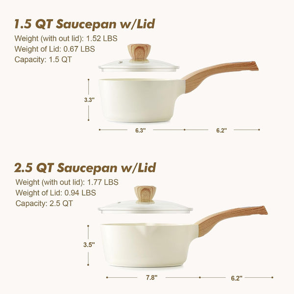 1.5 & 2.5 Quart Ceramic Sauce Pan Sets with Lid, Cooking Pots Set, Nonstick Saucepan Set with Pour Spout, Small Kitchen Pot, Non Toxic Saucepot, Induction Comptable, PFOA PTFE PFAS Free7