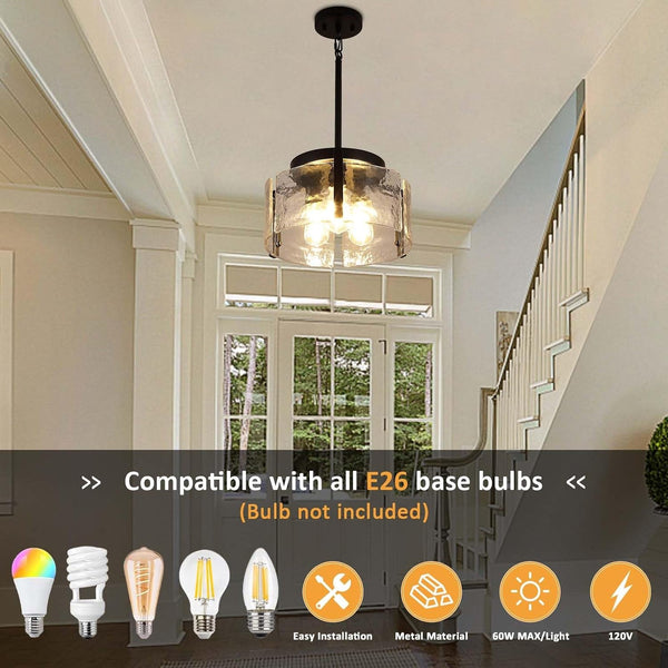 Black Chandeliers for Dining Room Light Fixture, Foyer Lighting Fixtures Pendant Lights Kitchen Island, Adjustable Glass Modern Farmhouse Chandelier for Entryway, Bedroom, Bathroom, Foyer, Living Room4