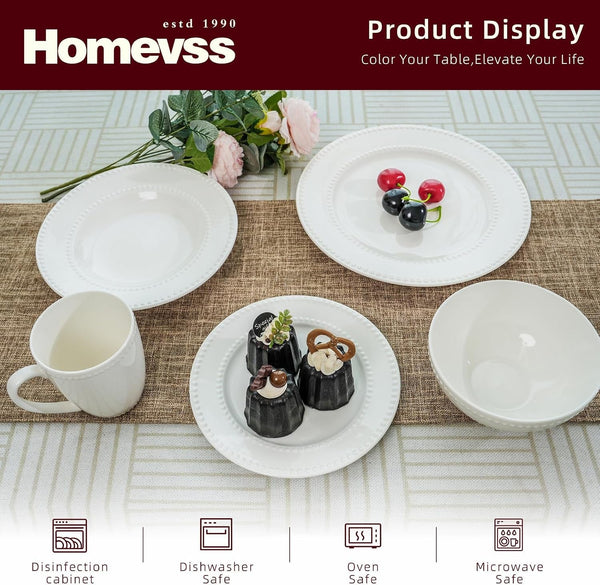 Homevss, New Bone China Dinnerware Set, Embossed Pearl Design, 20Pc Set3