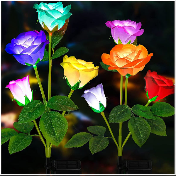 Solar Garden Lights - Upgraded Outdoor Light, 7-Color Changing Rose Lights for Yard,Garden Decoration, Enlarged Solar Panel, More Realistic Rose Flower (2 Packs)1
