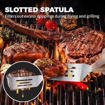 2PCS Stainless Steel Spatula,Wooden Handle Metal Spatula for Steak,Burgers5