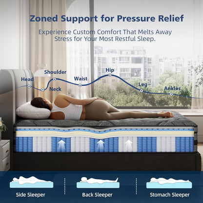 Queen Mattress,14 Inch Queen Size Mattress in a Box,Hybrid Memory Foam2