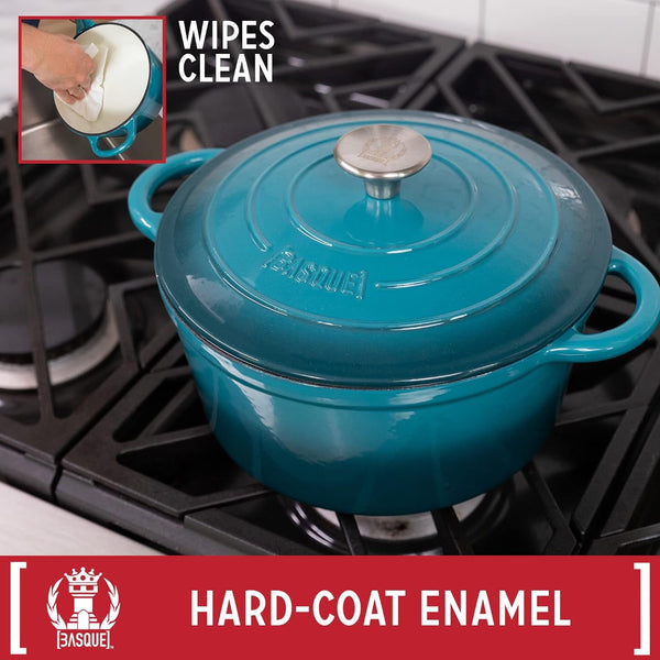 Enameled Cast Iron Cookware Set, 7-Piece Set (Biscay Blue), Nonstick, Oversized Handles, Oven Safe; Skillet, Saucepan, Small Dutch Oven, Large Dutch Oven, 10.25", 2QT, 2.25QT, 4.75QT | Includes 10.25" Skillet, 2QT Saucepan, 2 Dutch Ovens; Oversized Handles for Easy Carrying3