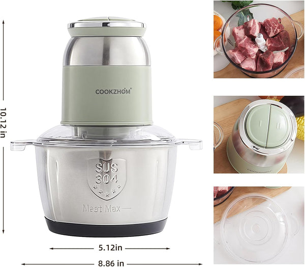 Green Food Processor,500W Electric Meat Grinder with 8 Cup Stainless Steel Bowl and 4 Sharp Blades, Food Chopper & Vegetable Chopper for Home Use,Meat Processor, Vegetables, Fruits and Nuts2
