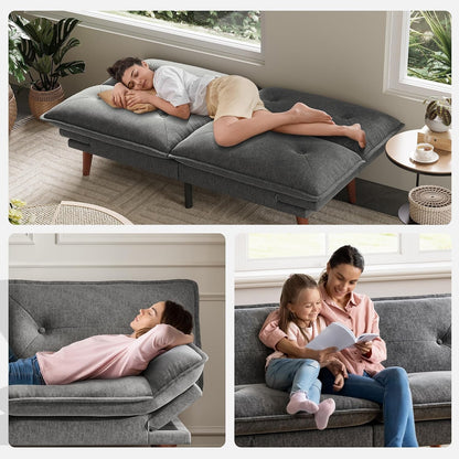 Futon Sofa Bed, 70" Chenille Futon Couch with Adjustable Backrest Armrest, 3 in 1 Convertible Comfy Loveseat Sleeper Sofa Bed for Small Spaces Dorm Room Apartment Home Office(Dark Grey)7