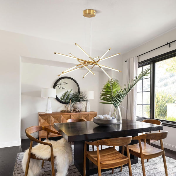 Modern Gold Chandelier, 12-Light LED Linear Pendant Light Fixture, Dimmable Gold Chandeliers for Dining Room, Living Room, Bedroom, Kitchen Island6