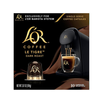 Coffee Pods, 10 Count Le Tigre Dark Roast Blend, Single-Serve Aluminum Coffee Capsules Compatible with the  BARISTA System, 10 Count (Pack of 1)1