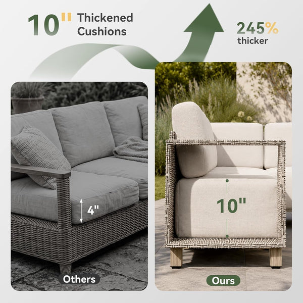 Patio Furniture Set with 10'' Thick Cushions (8 Piece, Gray/Beige)2
