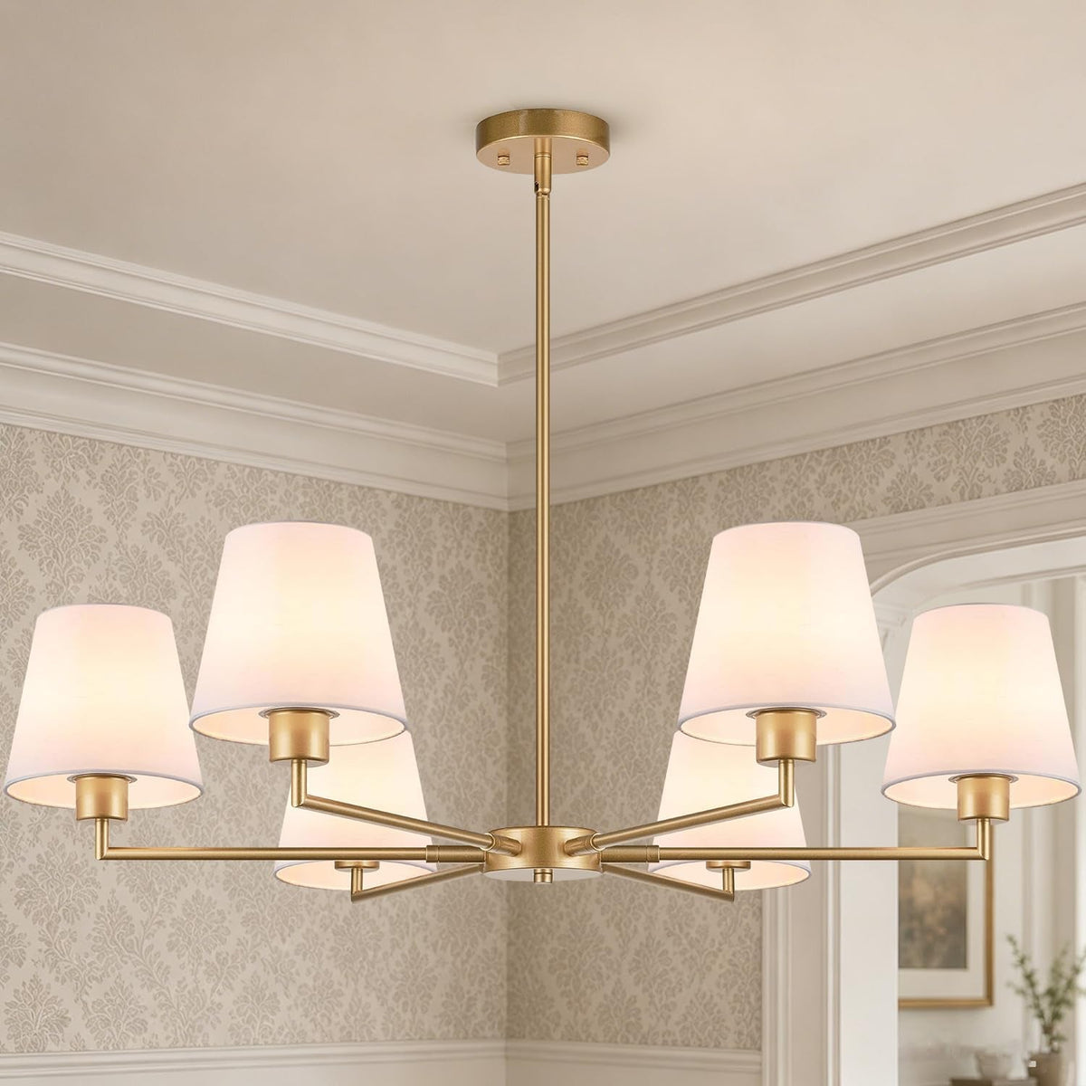 brass-gold-chandeliers-for-dining-room-36-6-light-no-assembly-required-antique-modern-gold-chandelier-light-fixture-with-white-fabric-shade-classic-kitchen-pendant-lights-over-table-for-bedroom