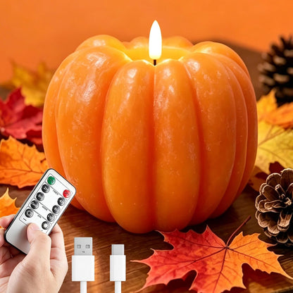 Fall Decor- 300 Hours Rechargeable Flickering Flameless Wax Pumpkin Candles1