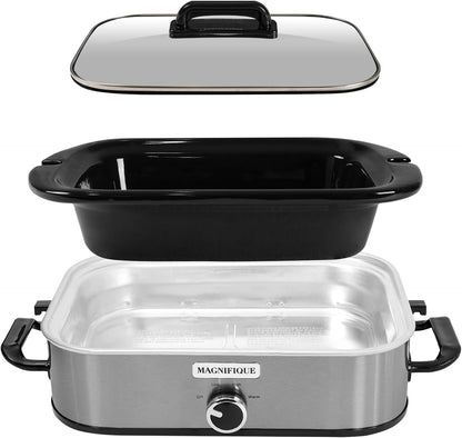 4-Quart Slow Cooker with Casserole Manual Warm Setting - Perfect Kitchen Small Appliance for Family Dinners, Dishwasher Safe Crock, Stainless Steel3