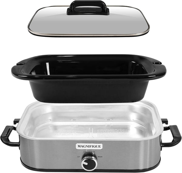 4-Quart Slow Cooker with Casserole Manual Warm Setting - Perfect Kitchen Small Appliance for Family Dinners, Dishwasher Safe Crock, Stainless Steel3