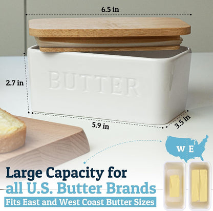 Prioritychef Extra Large Butter Dish with Lid for Countertop, Ceramic Butter Container with Airtight Cover, Butter Keeper for Counter or Fridge, Butter Holder Storage, White5