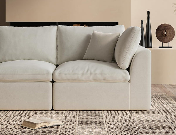 110" Cloud Sectional Couches for Living Room, Convertible L-Shape Couch with Ottoman, 3 Seater Modular Sectional Sofa, Warm White5
