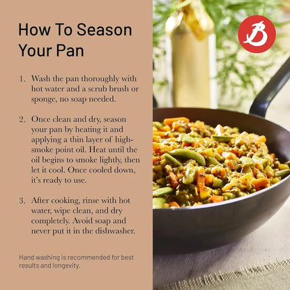 '- Blue Carbon Steel Wok Pan 2Mm Thick - ACCESS - 12.5” Diameter, 6” Cooking Surface - Oven Safe - Naturally Non-Stick Finish - Made in France | Angled Helper Handle Provides Secure Dual-Grip Control to Easily Toss and Serve Stir-Frys in Busy Commercial Kitchens.3