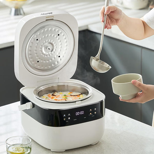 3L Smart Rice Cooker, 6-Cup Uncooked, Fuzzy Logic, Stainless Steel Spherical Inner Pot with Non-Stick Ceramic Glaze Coating, Keep Warm, White5