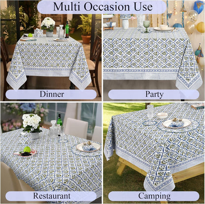 Steel Blue 60X60 Inches Square 100% Cotton Hand Block Print Tablecloth Washable Halloween Thanksgiving/Christmas Parties/Wedding Use,Fall Décor Farmhouse Dining Dinner Tablecloth5