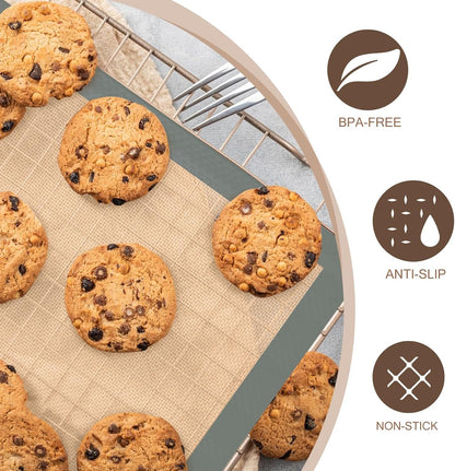 Silicone Baking Mat, Nonstick and Reusable, 3 Pack | Easy Cleanup, Half- and Quarter-Sheet Sizes for Cookies, Bread, Pastries, Roasted Vegetables, Gray3