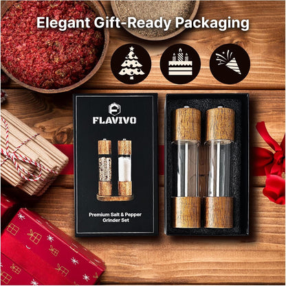 Wooden Salt and Pepper Grinder Set, Manual Premium Acrylic Salt and Pepper Mills with Adjustable Ceramic Core and Wooden Stand, 8-Inch Refillable Giftable Shakers (2 Pieces with Tray)6