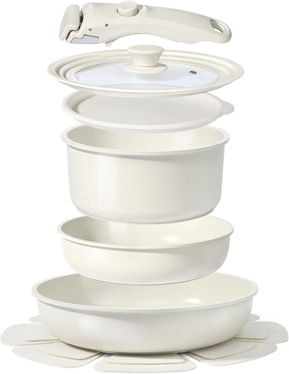 Ceramic Pots and Pans Set Non Stick, Nonstick Detachable Handle Cookware Sets, Healthy Non Toxic PFAS PFOA & PTFE Free, Dishwasher ＆Oven Safe, Induction Kitchen Pot and Pan, 8 Piece Cream1