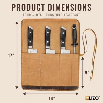 Leather Knife Roll Bag Professional Chef Knife Case, Durable Knife Sheath Holder, Cooks & Culinary Tools Carrying Storage, Portable Knife Wrap - 4 Slots3