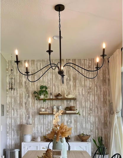 Archer 47" Large Farmhouse 6-Light Chandelier for Living Room6