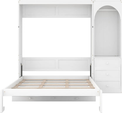 Murphy Bed Queen Size,Murphy Bed with Stoarge Shelf,White8
