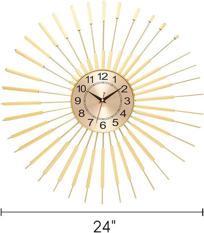 Large Wall Clocks for Living Room Decor 24 Inch Gold Starburst Wall Clock, Silent Non-Ticking Metal Wall Clocks Battery Operated, Mid Century Boho Farmhouse Modern Art Decor for Bedroom Office5