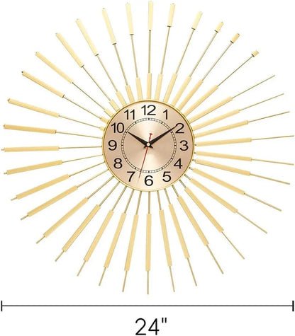 Large Wall Clocks for Living Room Decor 24 Inch Gold Starburst Wall Clock, Silent Non-Ticking Metal Wall Clocks Battery Operated, Mid Century Boho Farmhouse Modern Art Decor for Bedroom Office5