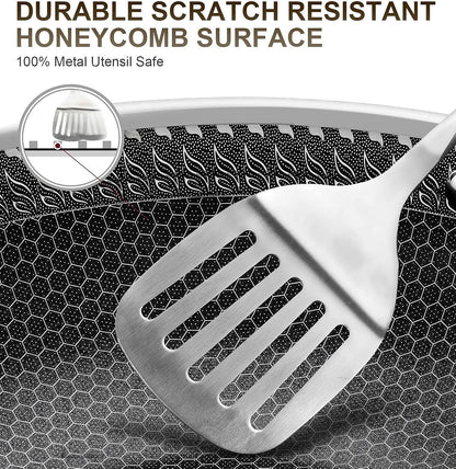 12 Inch Stainless Steel Frying Pan with Lid, Nonstick with Honeycomb Coating, Triply Skillet - Induction Compatible4