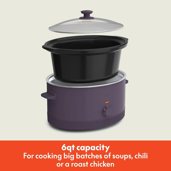 6Qt Manual Non-Toxic, Slow Cooker with Cord Storage, Plum2