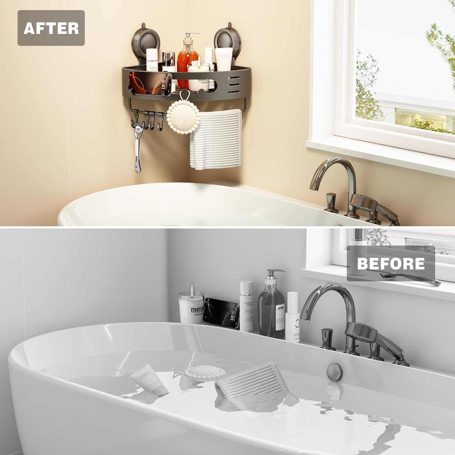 corner-shower-caddy-suction-cup-aluminum-corner-shower-shelves-for-wall-no-drilling-large-suction-cup-shower-organizer-with-towel-bar-hooks-removable-bathroom-storage-rack2-pack-gray