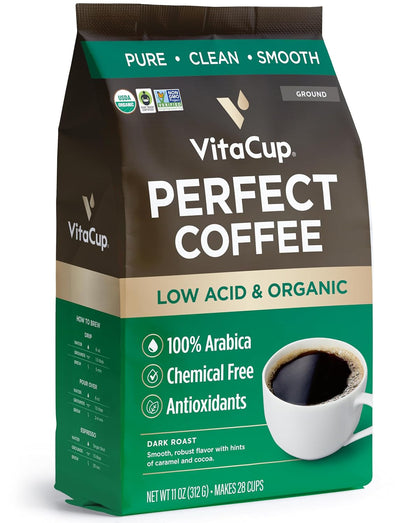 Perfect Low Acid USDA Organic Coffee Ground, Fair Trade, 11Oz | Dark Roast, Single Origin, French Press, Drip Coffee Brewers, Mycotoxin Free1