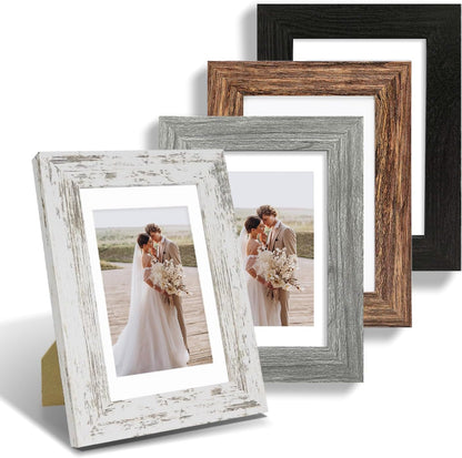 5X7 Picture Frame Set of 4, Made of Real Glass and Multicolour Wooden Frame, 5 by 7 Photo for Wall or Tabletop - Display Picture 4X6 with Mat or 5X7 without Mat1