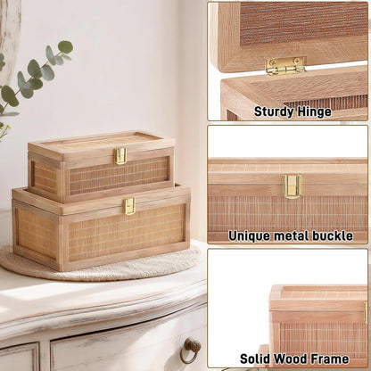 Natural Bamboo Decorative Box with Lids, Unique Decorative Boxes Set of 2, Boho Wedding Keepsake Box, Memory Box with Lid for Crafts, Trinkets and Photo Storage3