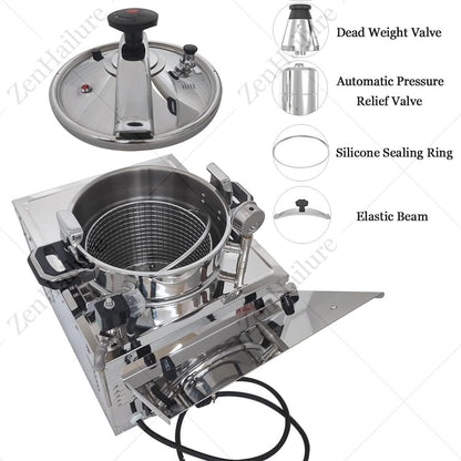16L Commercial Electric Pressure Fryer,Stainless Steel Countertop Chicken Fryer with Safety Lock,Oil Drain Thermostat Control for Restaurant and Food Truck Use5