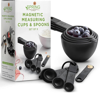 Black Magnetic Measuring Cups & Spoons - 9 Pcs - Nesting Design1