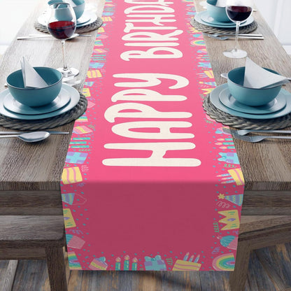 Happy Birthday Table Runner 13X72 Inch Pink Birthday Cake Box Candle Rainbow Farmhouse Polyester Linen Table Decoration for Kitchen Dinning, Indoor Outdoor Home Dinner Party (Red)6
