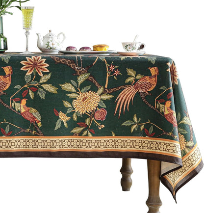 Designer Linen Green Rectangular Tablecloth,79"X55"-Mitchell1
