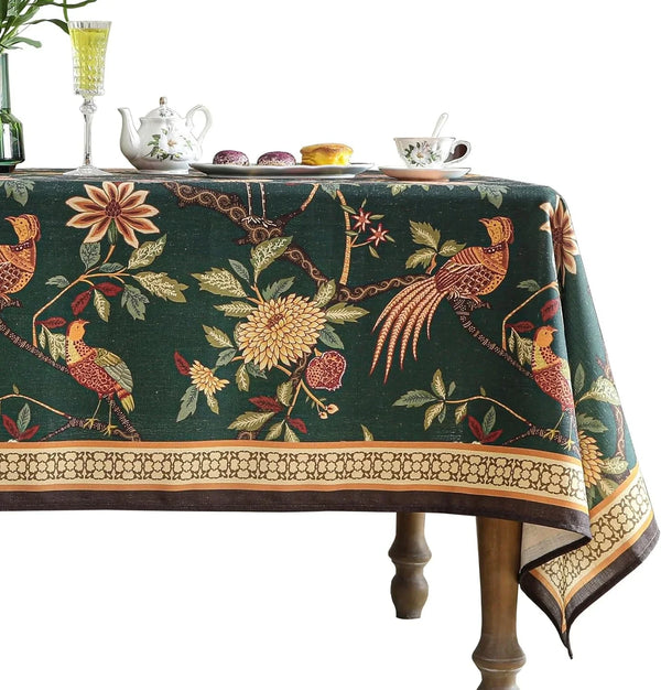 Designer Linen Green Rectangular Tablecloth,79"X55"-Mitchell1