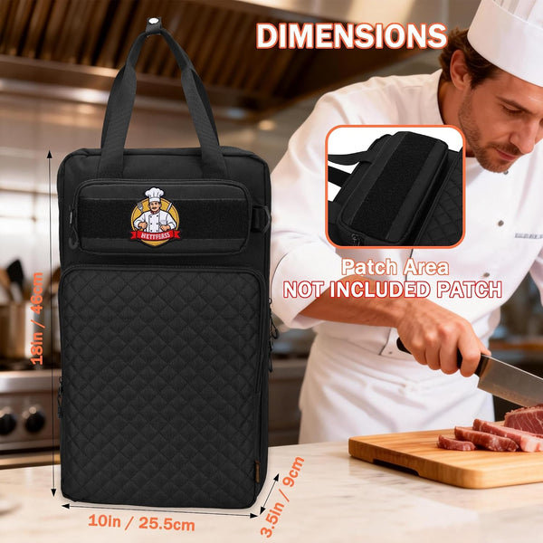 Chef Knife Bag with Shoulder Strap, 7 Pockets, Quilted Black8