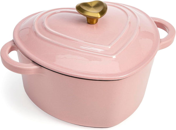 Enameled Cast Iron Dutch Oven Pot with Lid, Heart-Shaped Dutch Oven, Durable Cast Iron Pot with Dual Handles, Oven Safe to 500°F, Works on All Stovetops, 4-Quart, Pink1